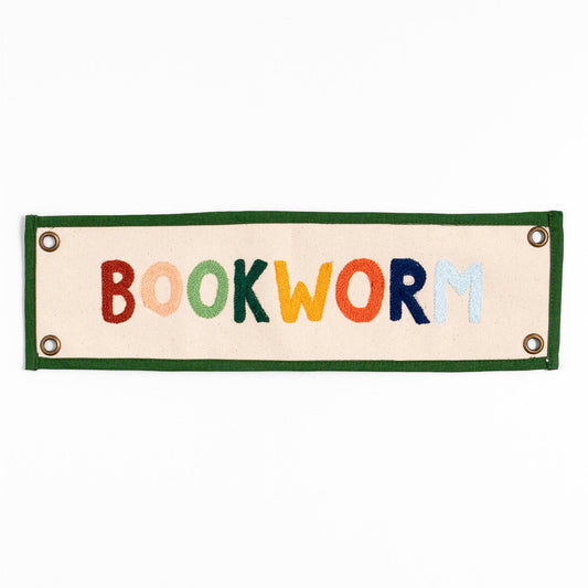 Bookworm Embroidered Canvas Banner