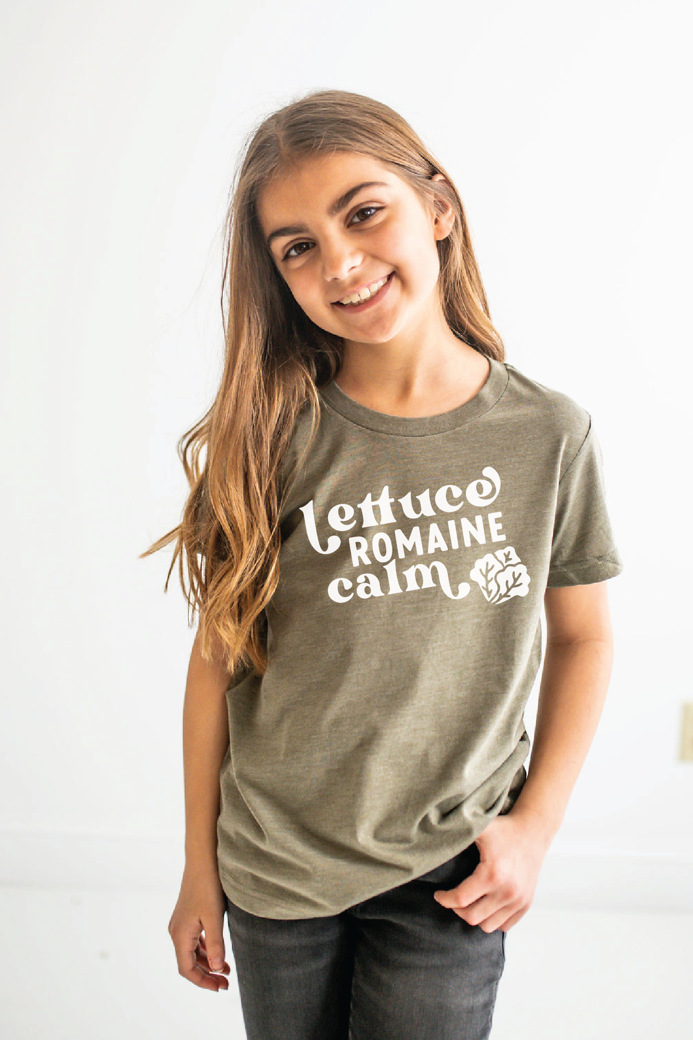 Lettuce Romaine Calm Kids Graphic Tee: HEATHER OLIVE
