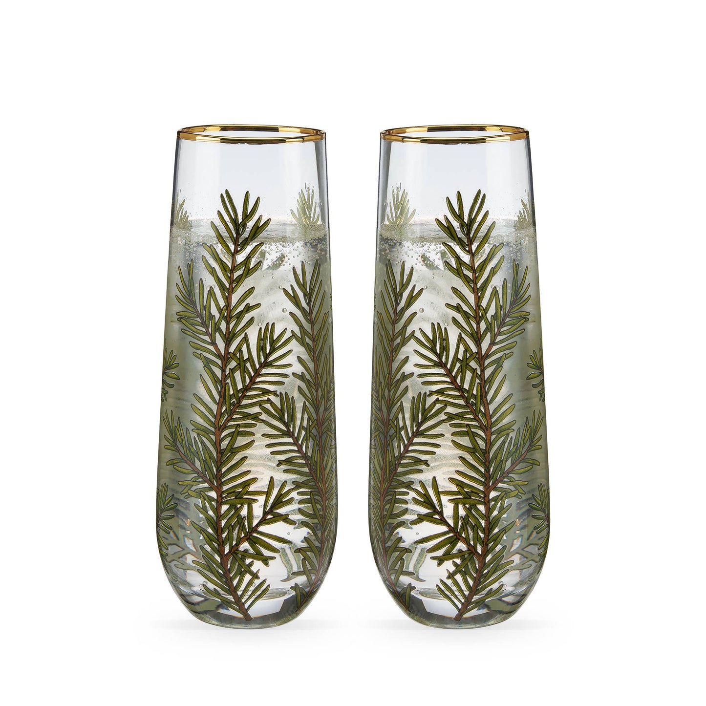 Gold-Rimmed Woodland Stemless Champagne Flutes