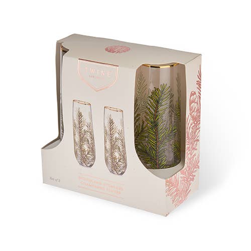 Gold-Rimmed Woodland Stemless Champagne Flutes
