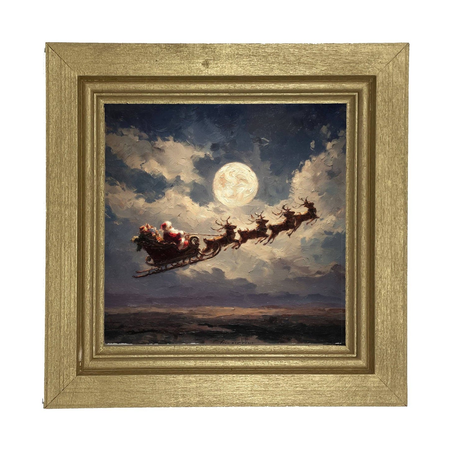 Santa Flying under Full Moon: Gold / Small