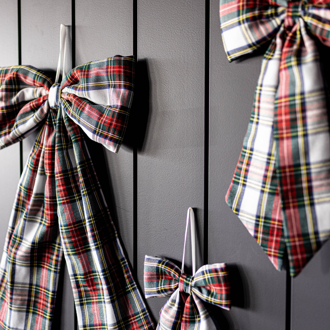 Bow Holiday Red Plaid Fabric