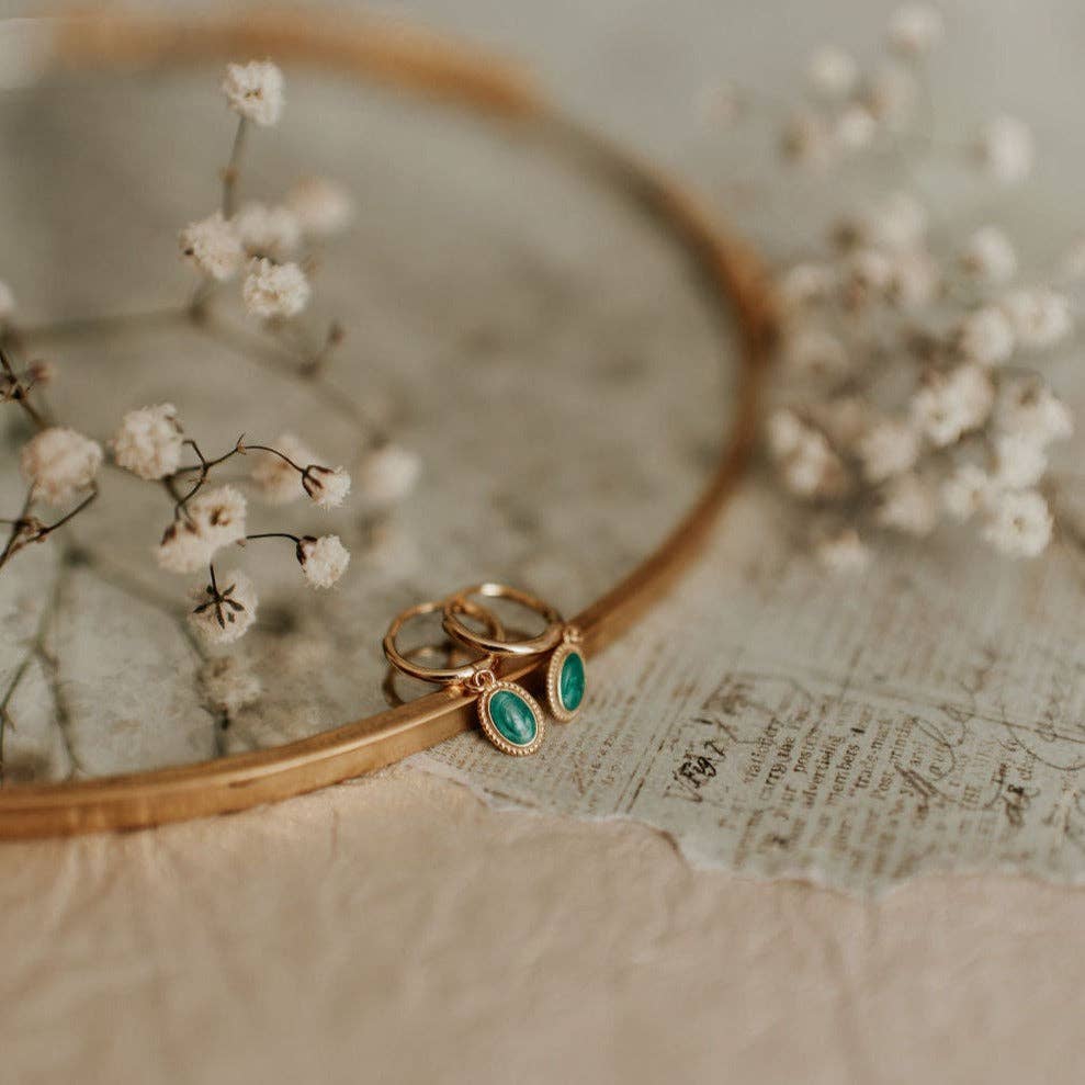 Riley Turquoise Hoops: Gold