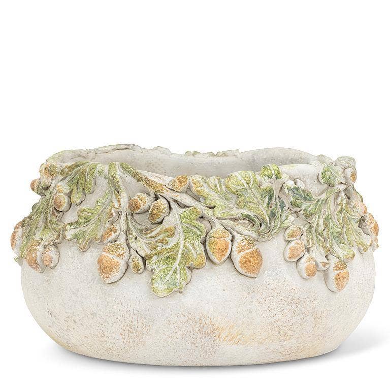 Oak Leaves & Acorns Low Planter
