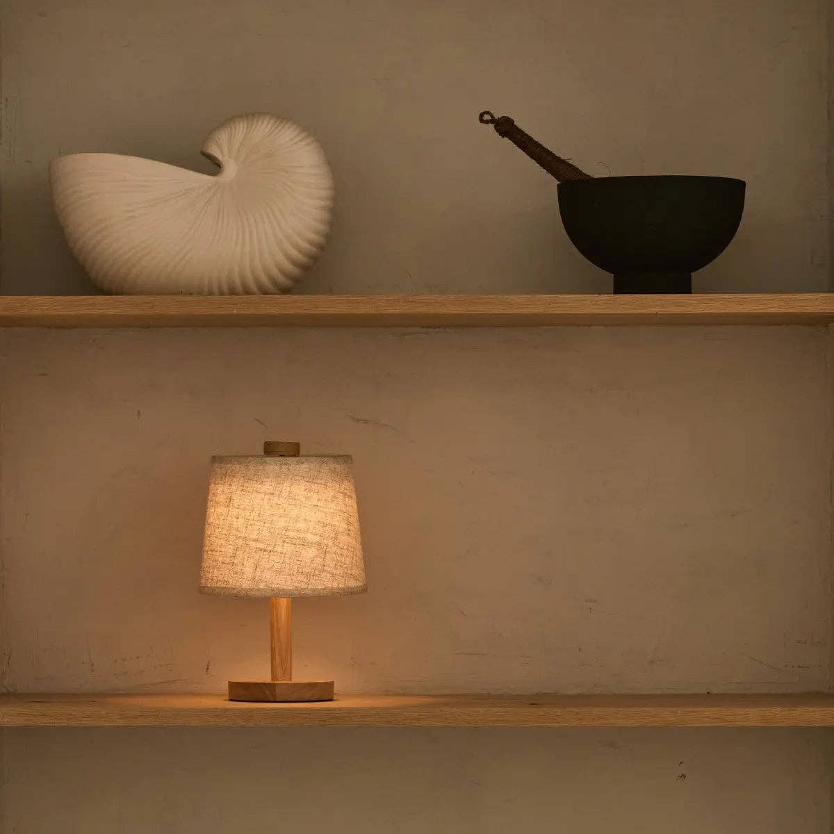 Rover Light Brown Wooden Rechargeable Lamp | Cordless, Dimmable with Fabric Shade