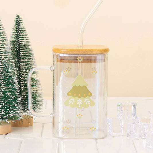 Square Glass Cup-Christmas Tree