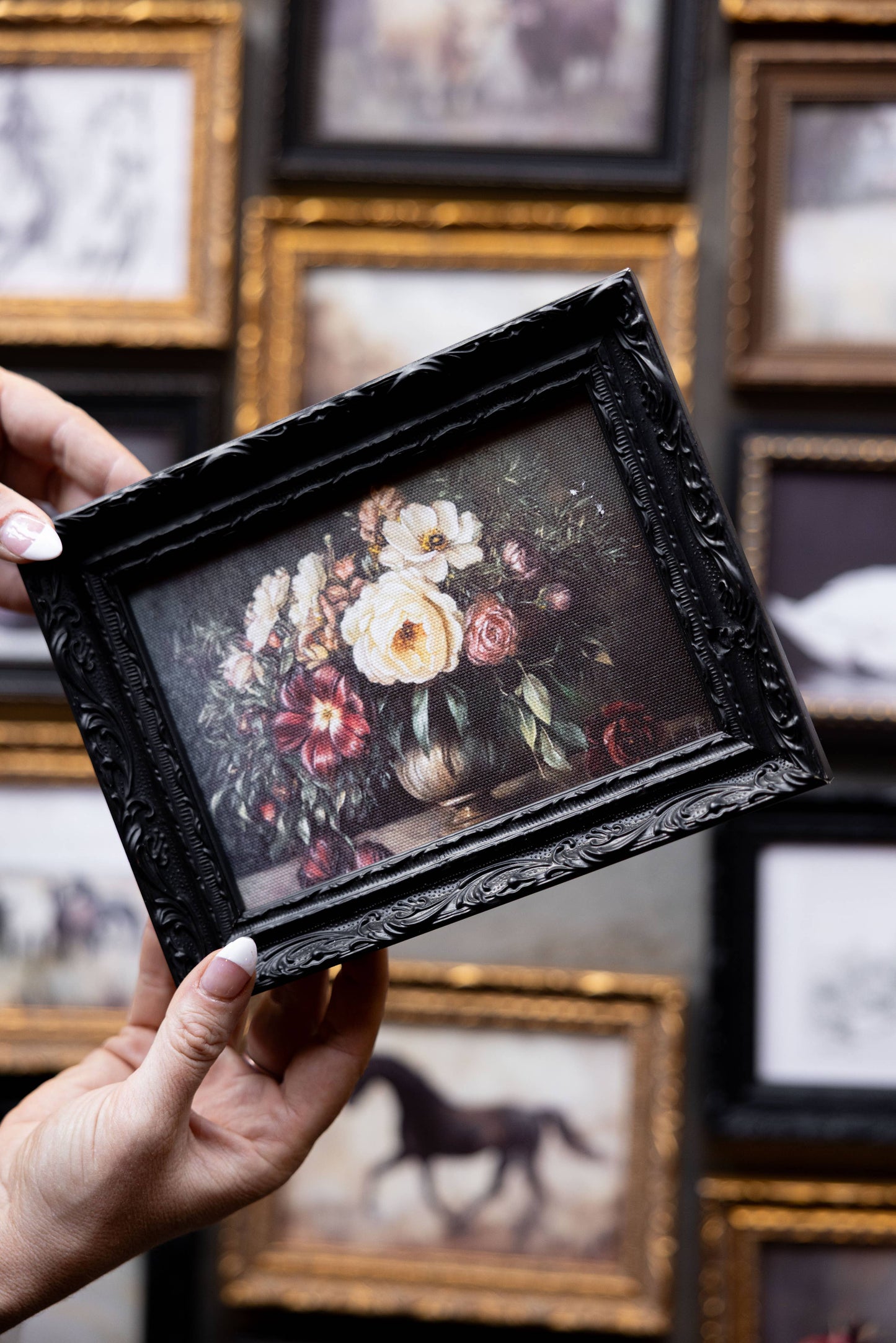 Vintage Floral Bouquet | French Black Mould Framed Art: 5 x 7