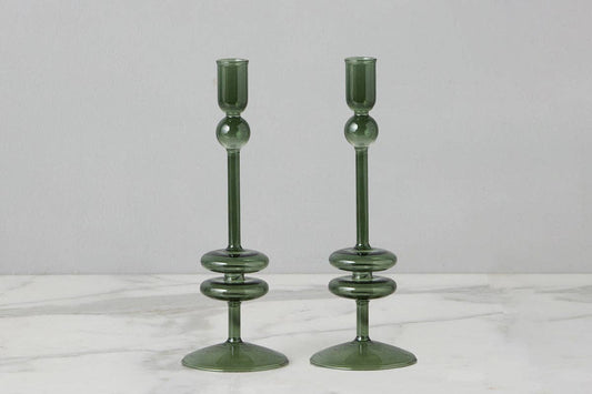 Emerald Green Glass Taper Candlestick Holder , Medium