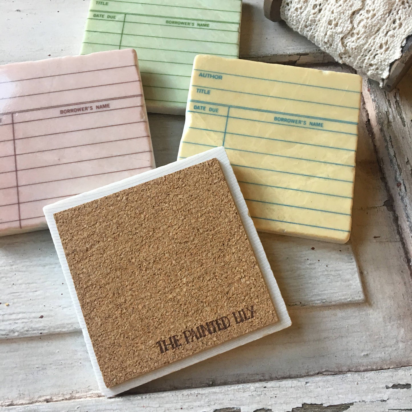 Library Cards stone coasters