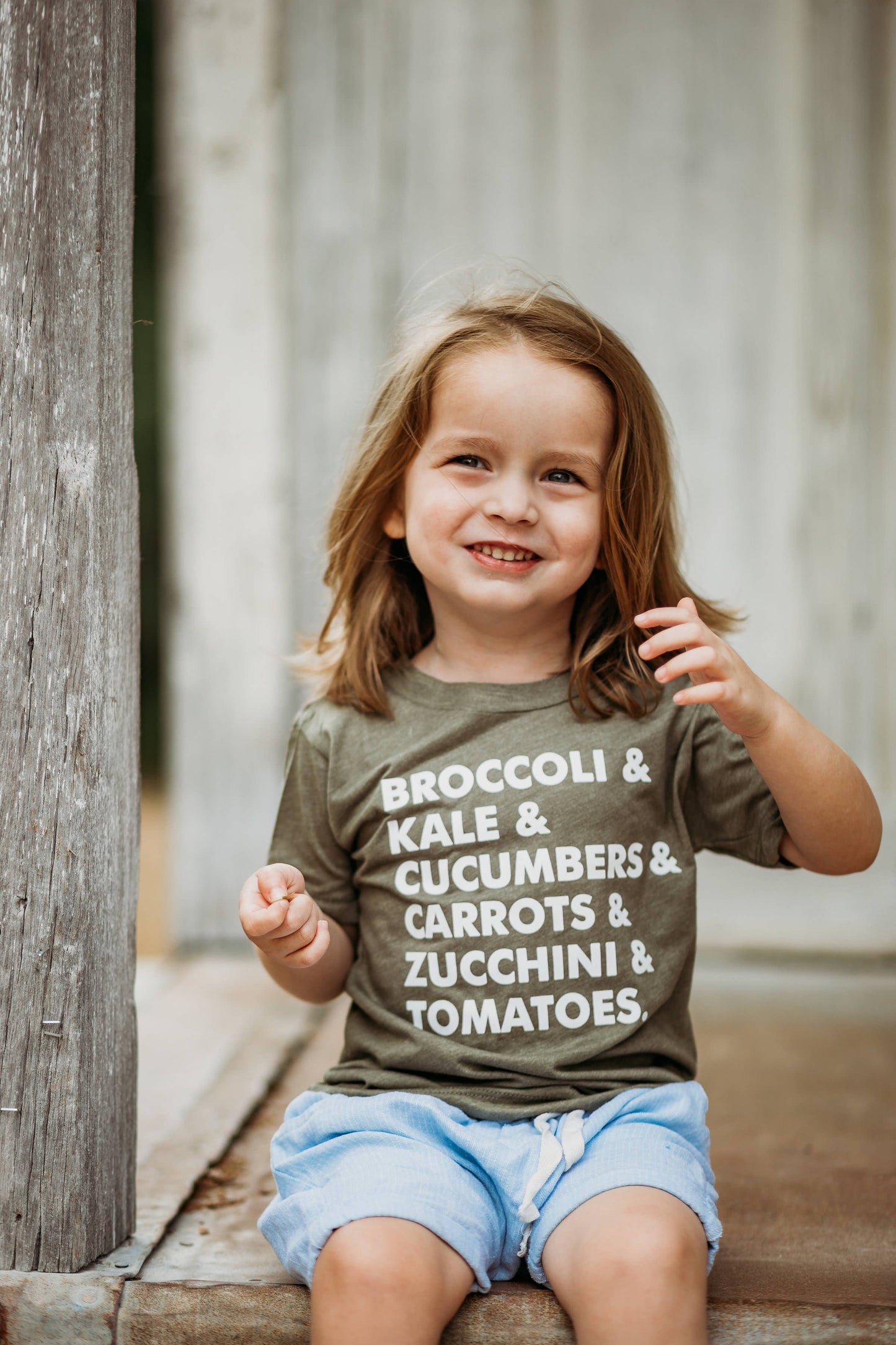 Veggie List Kids Graphic Tee : Heather Olive