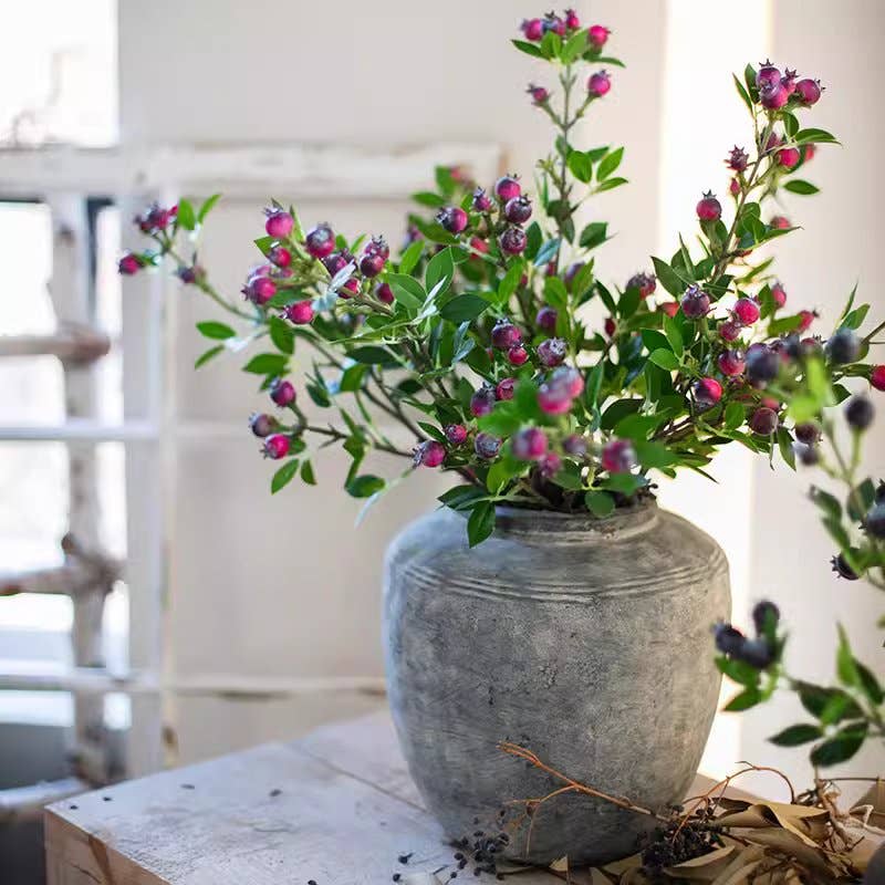 Artificial Alpine Blueberry Stem 22.4" Tall: Red / Three Stems