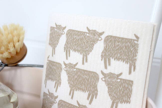 Sand Highland Cow Swedish Dishcloth