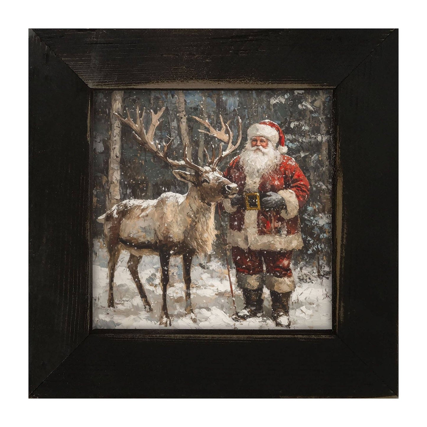 Santa Standing with Reindeer: Black / Small