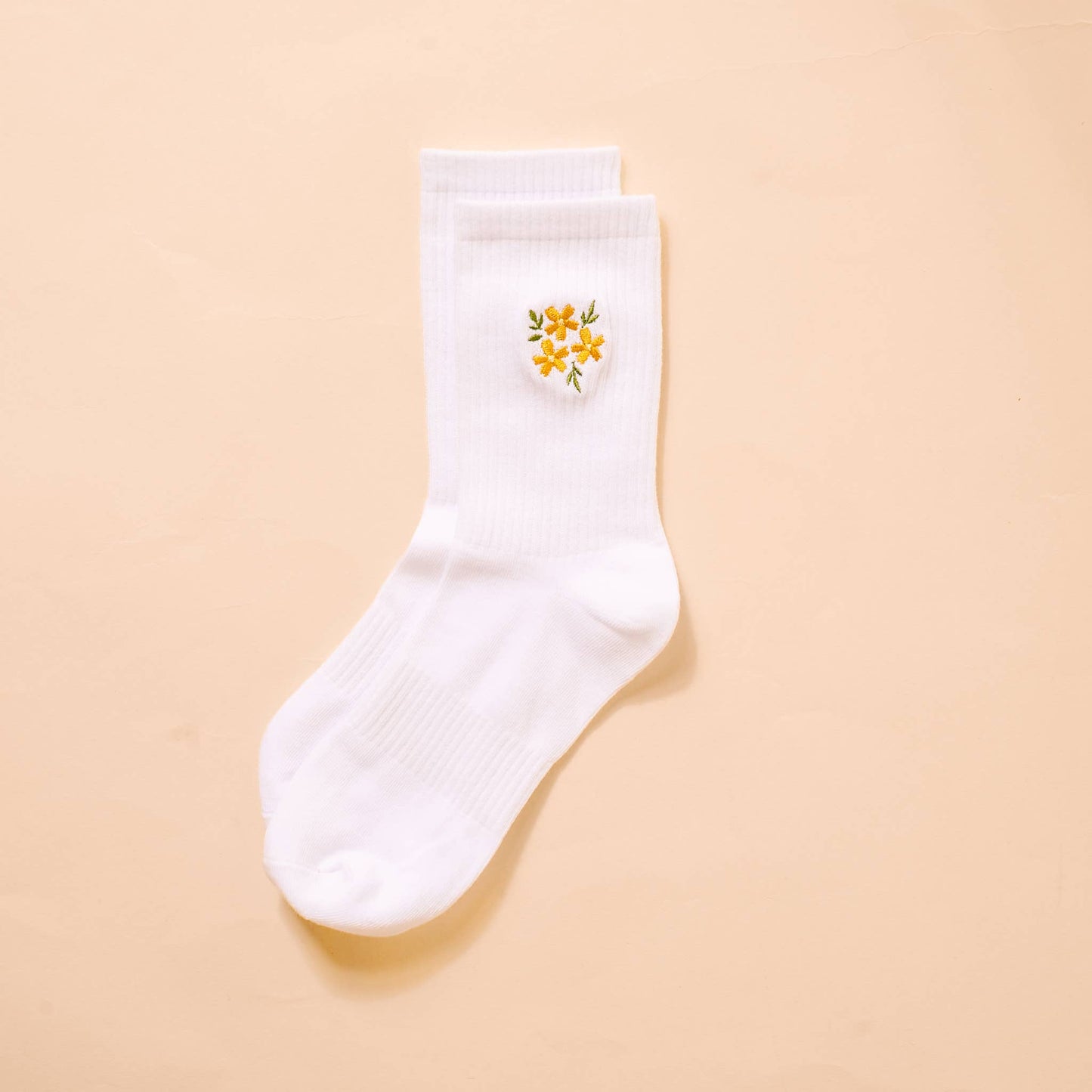 Embroidered Crew Socks-Floral Yellow