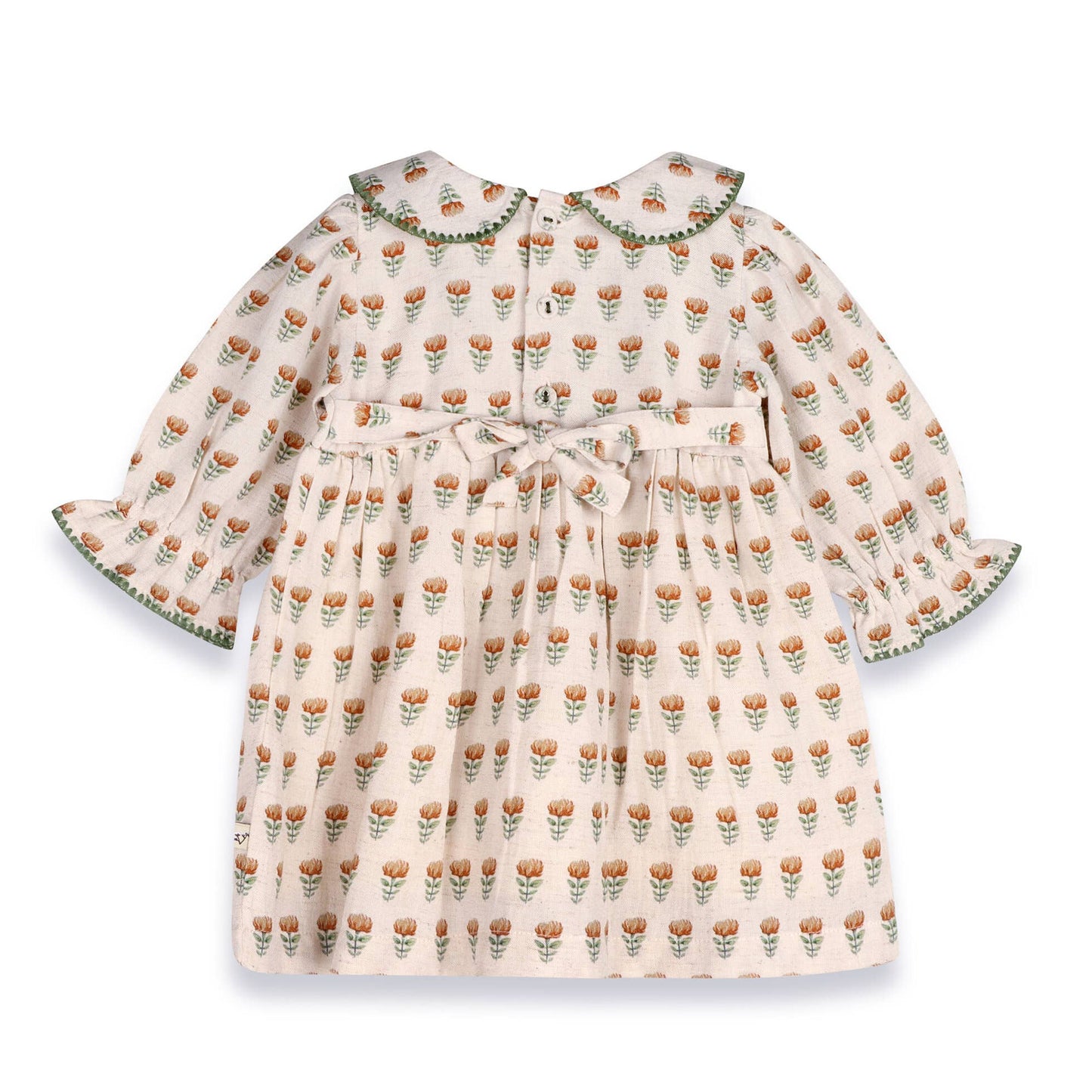 Ina Block Print Floral Baby Dress & Bloomer Set (Linen): Mustard Floral