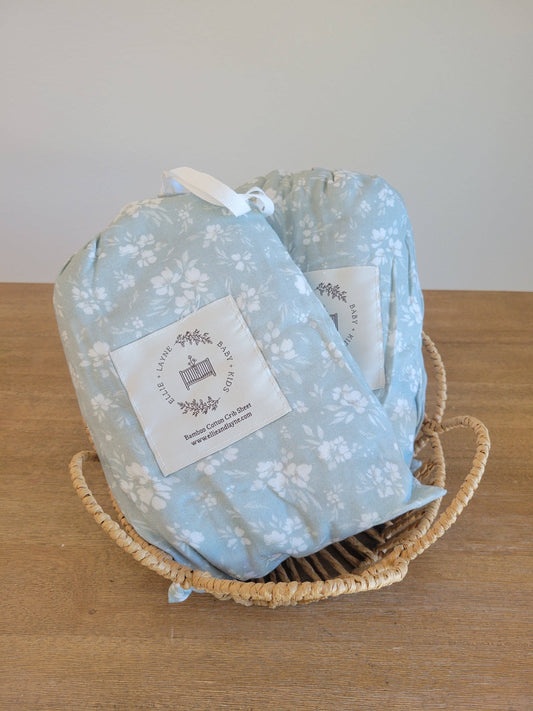 Daphne Icy Blue Floral Muslin Crib Sheet