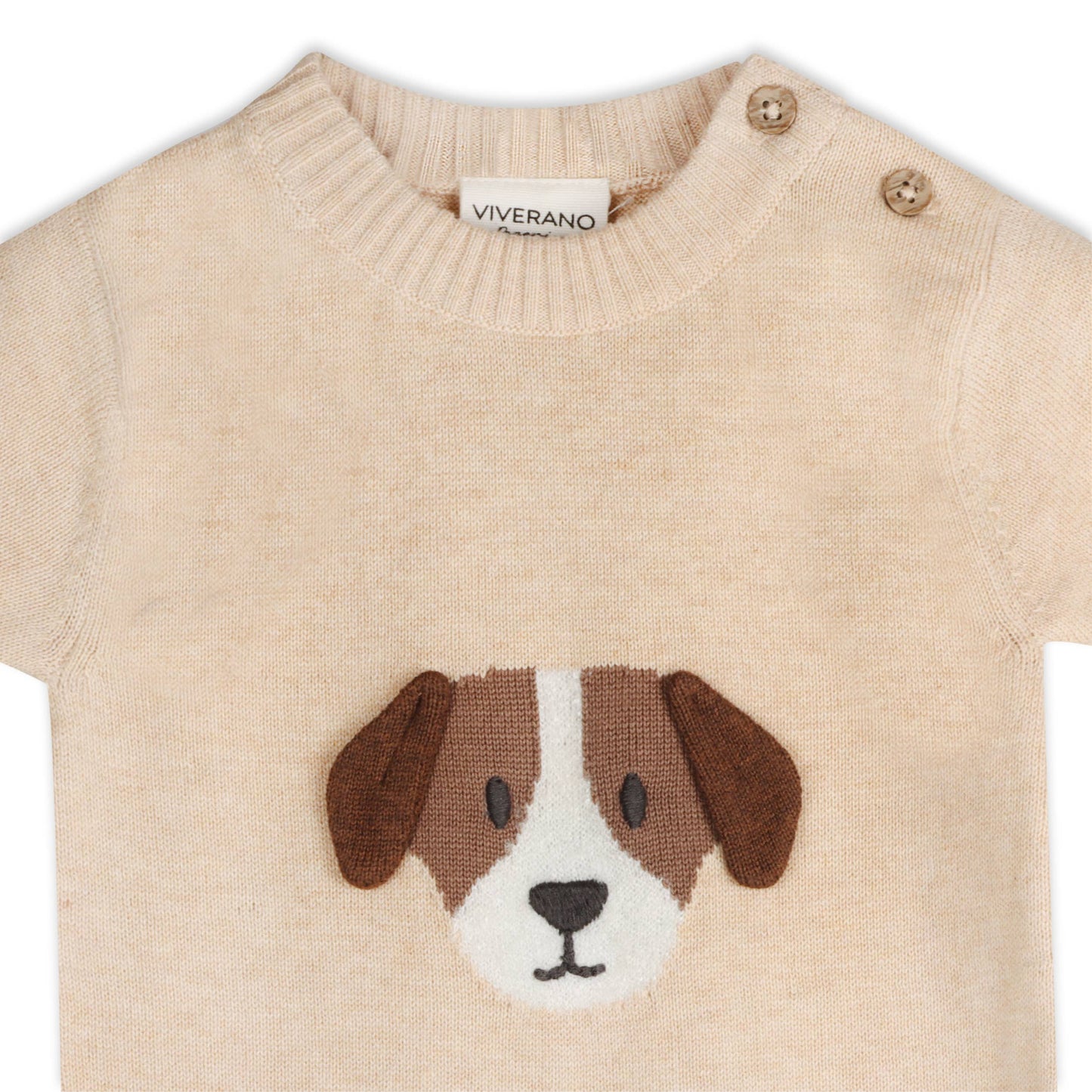 Puppy Dog Applique 3D Knit Baby Romper (Organic Cotton): Oat Heather