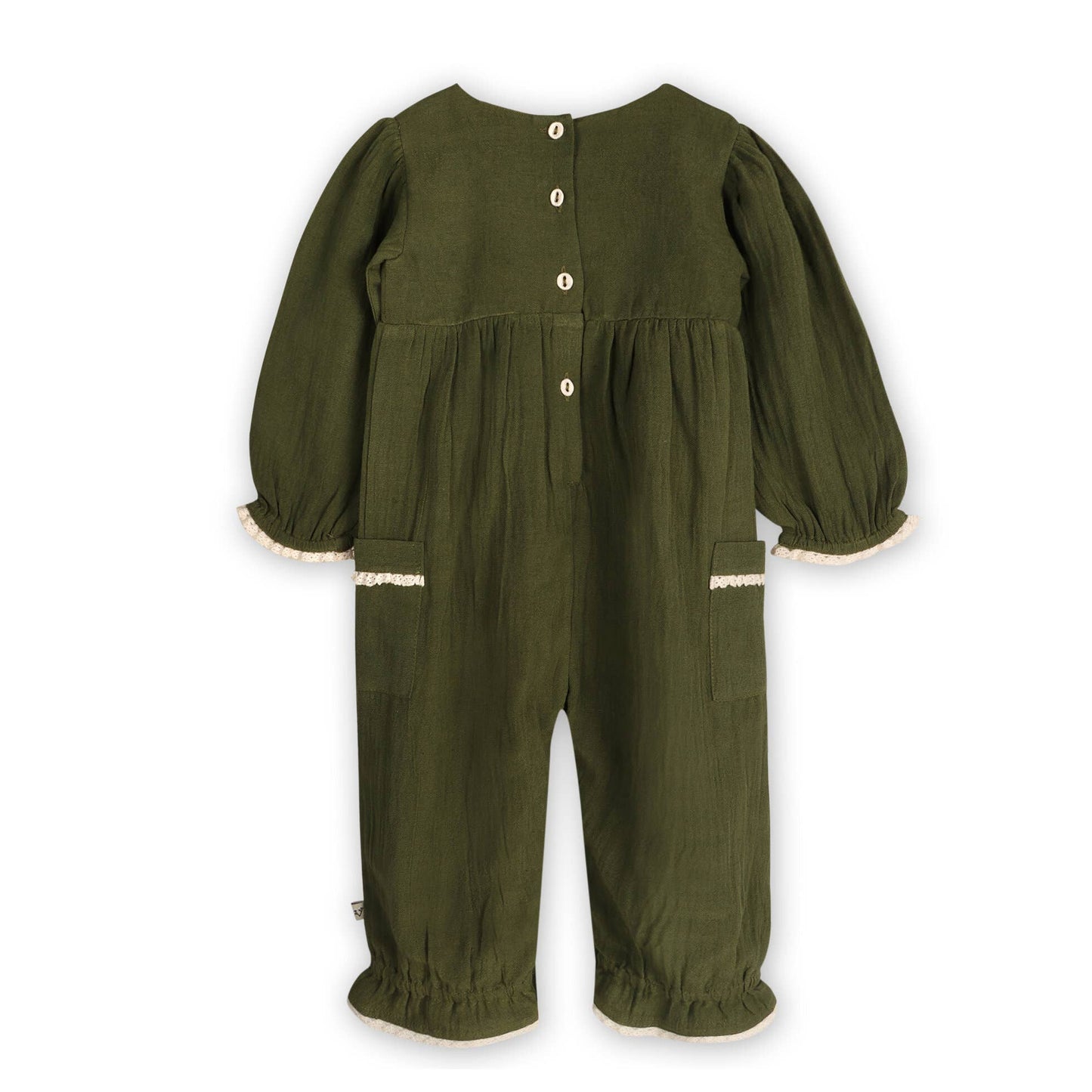 Juniper Embroidered Baby Jumpsuit & Headband -Linen Blend: Olive Green