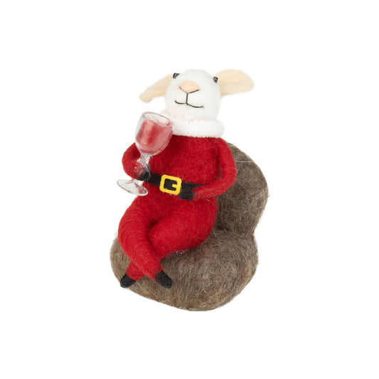 Felt mouse ornament, Santa outfit, couch, wine glass, 4in