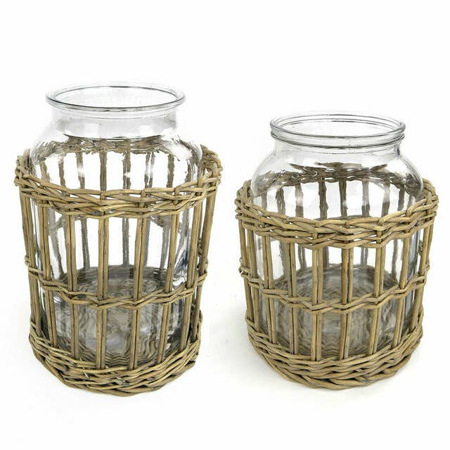 Glass and Woven Willow Canister Large