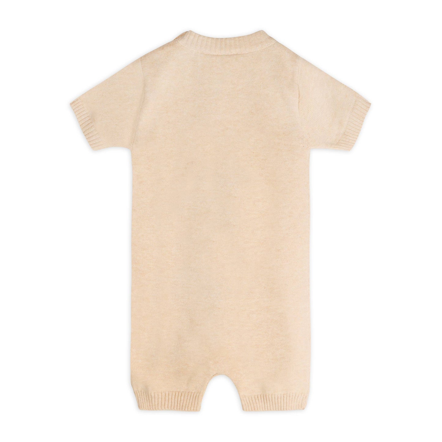 Puppy Dog Applique 3D Knit Baby Romper (Organic Cotton): Oat Heather