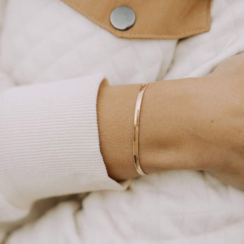 Jade Gold Filled Herringbone Bracelet: 7"