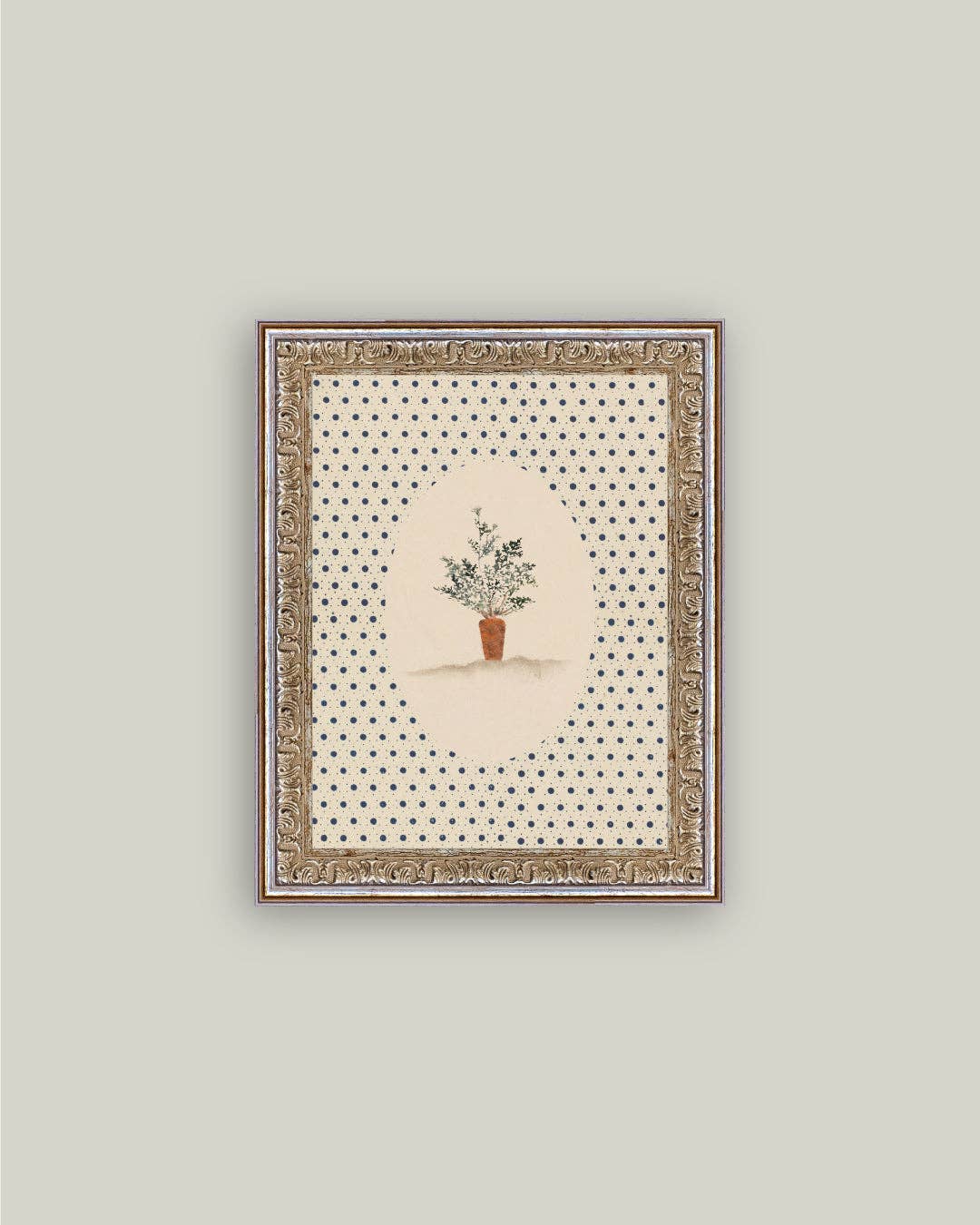 Carrots on Dots Framed Antique Art: 5x7