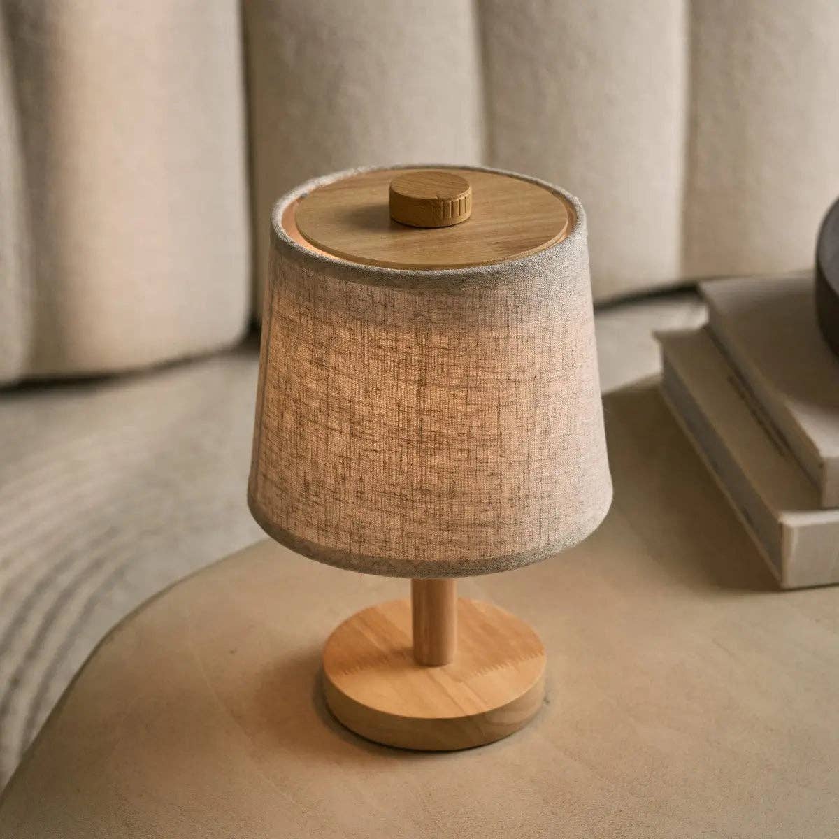 Rover Light Brown Wooden Rechargeable Lamp | Cordless, Dimmable with Fabric Shade