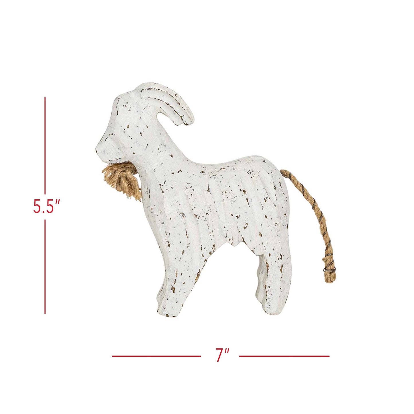Prescott Carved Goat Farm Accent White Wood & Jute