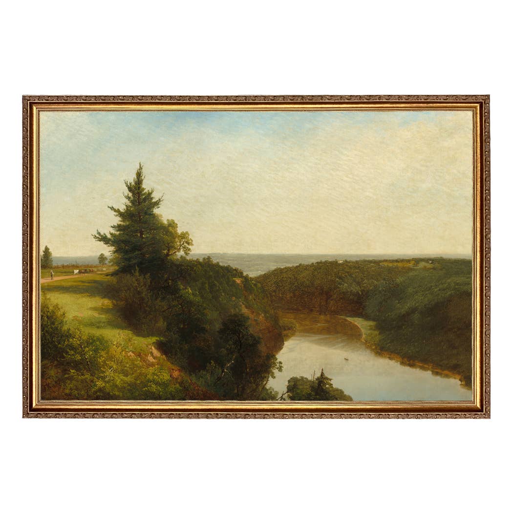 River View Scenic Landscape Oil Painting Print on Canvas: 7" x 10"