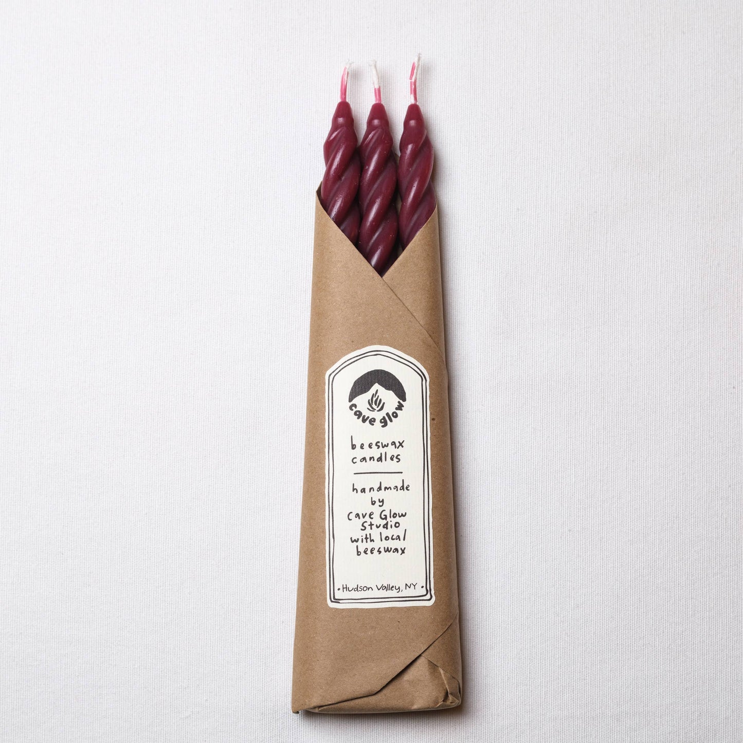 Plum Beeswax Taper Candles Set of 3: Spiral