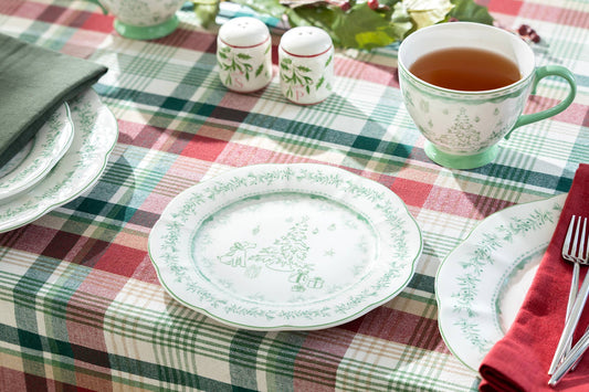 Festive Pup and Tree Fine Porcelain Dessert Salad Plate