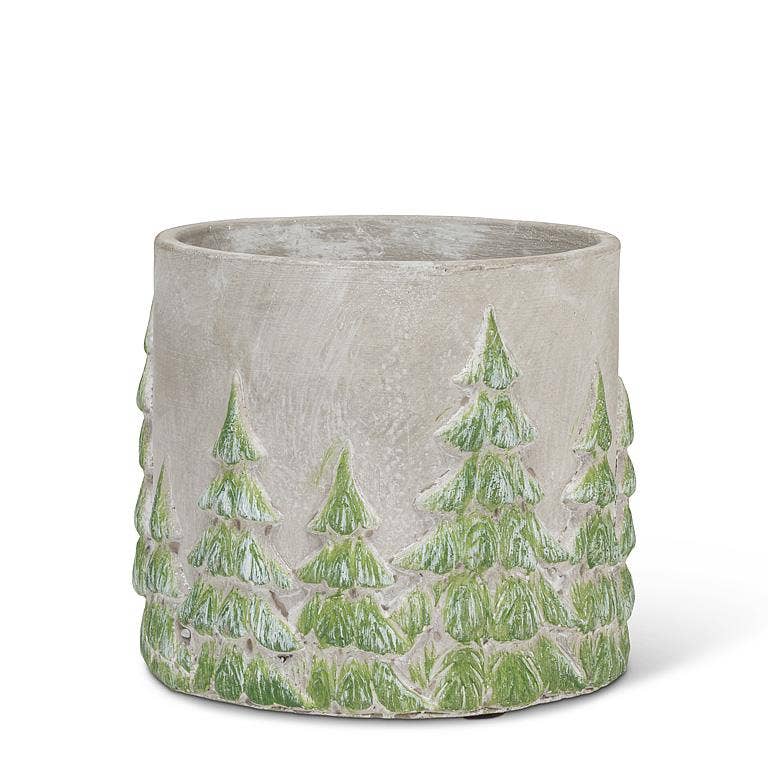 Cement Planter with Pine Trees-4.5"H: Medium