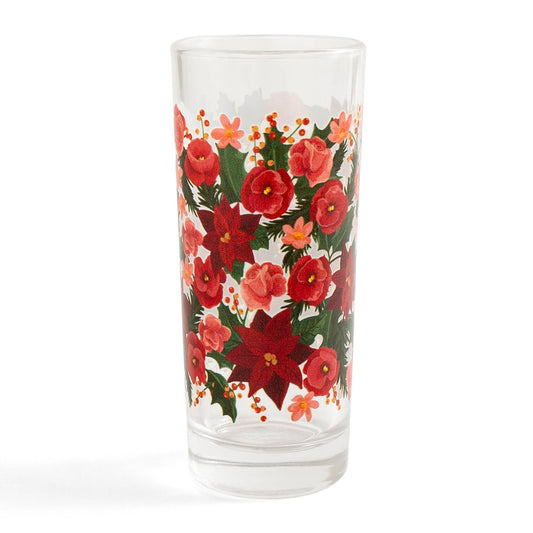 Pink Poinsettia Tall Holiday Juice Glass