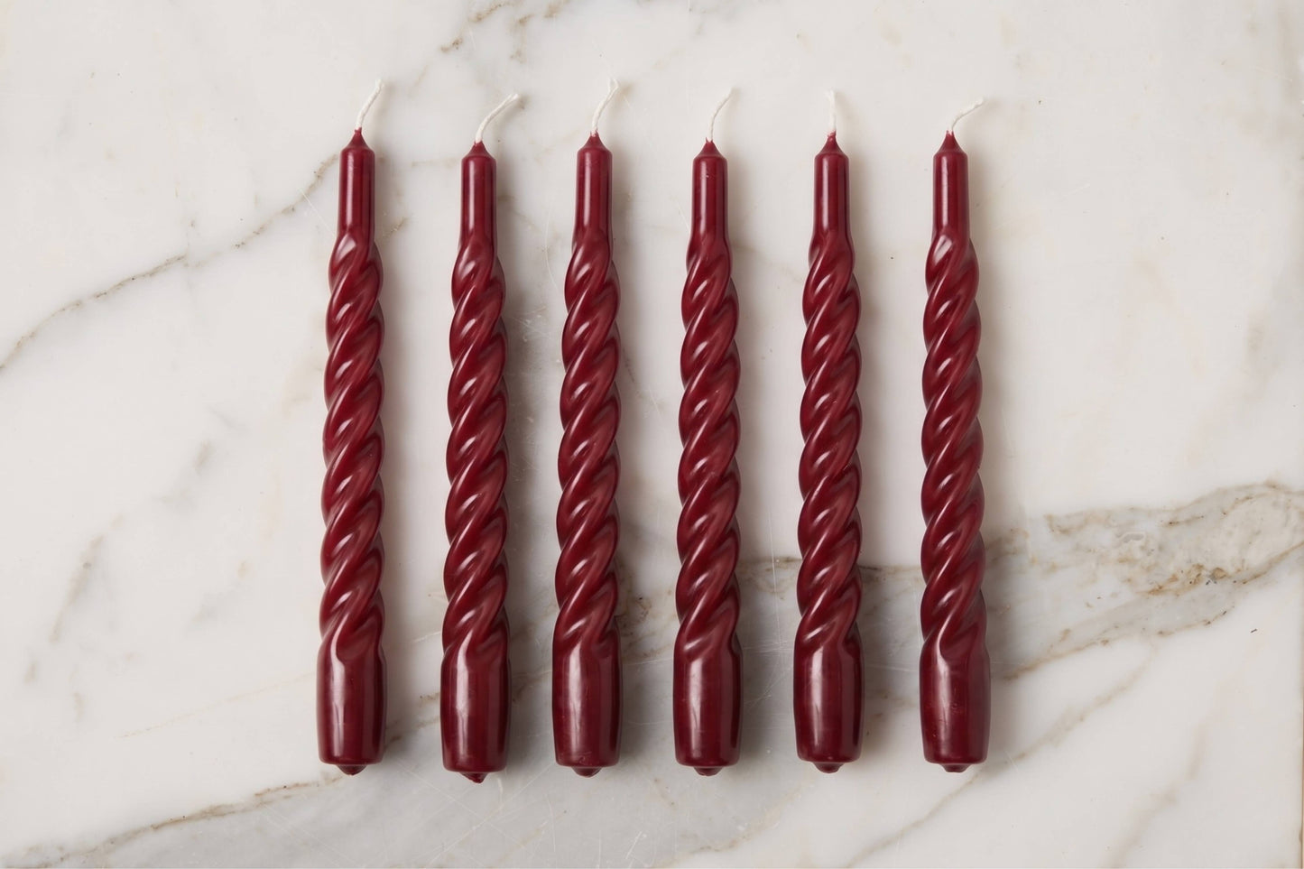 Lacquered Twisted Taper Candles, Merlot
