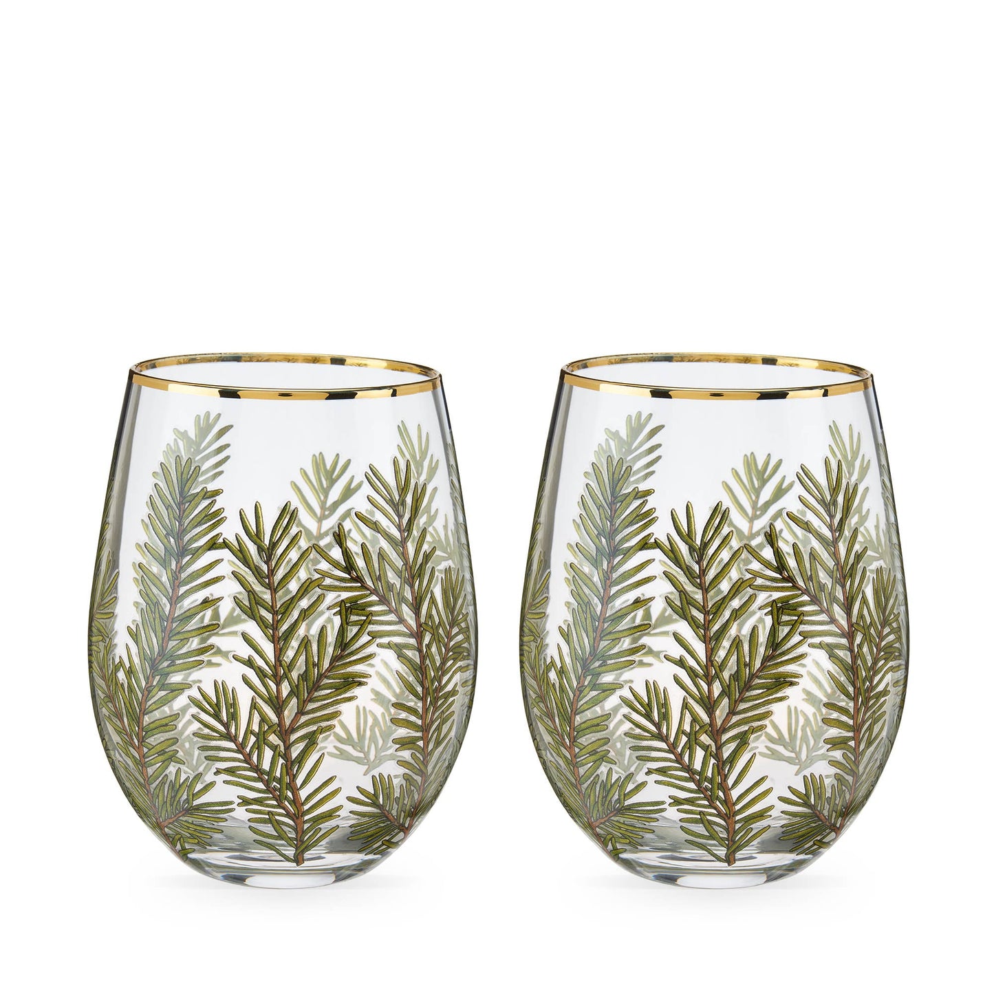 Gold-Rimmed Woodland Stemless Wine Glasses