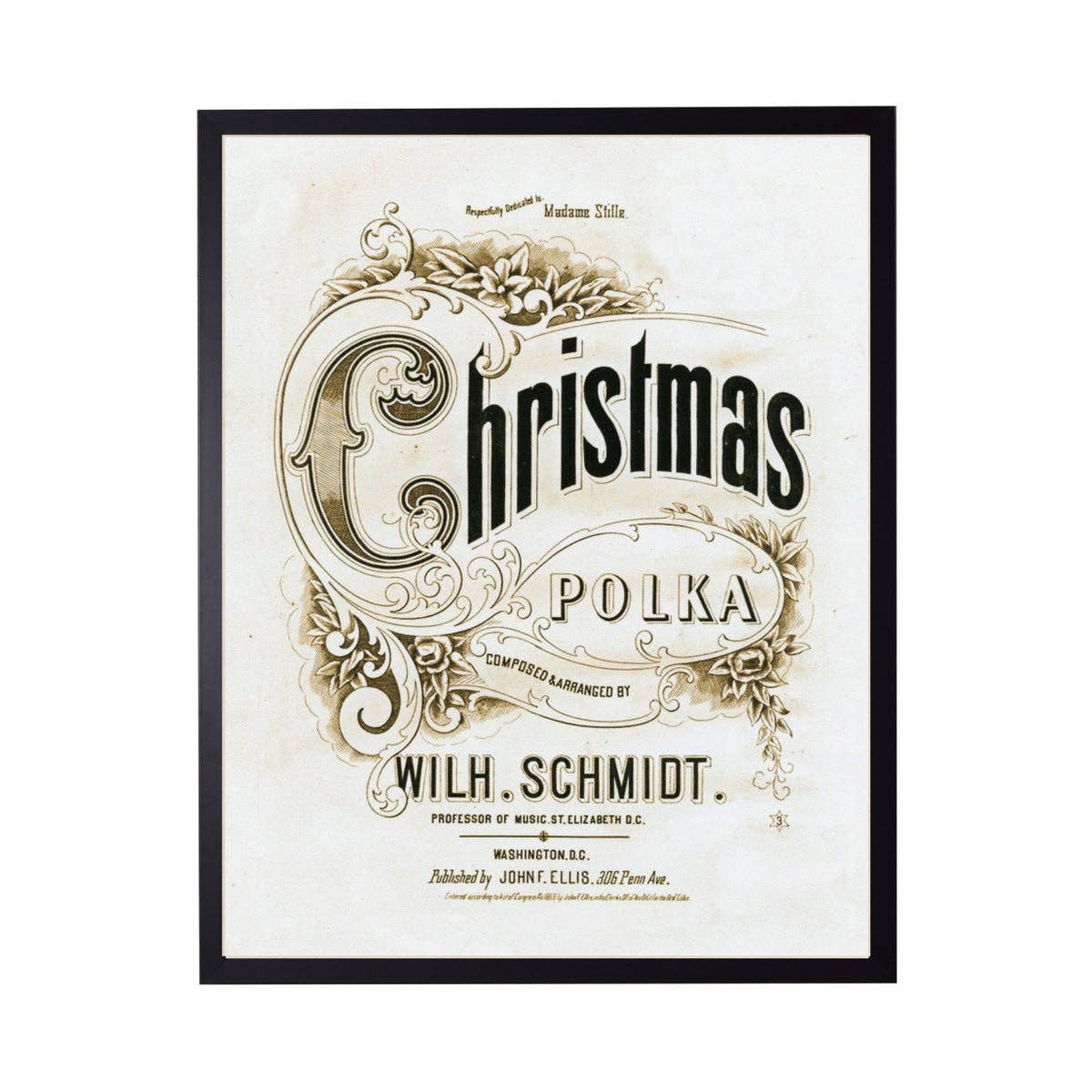 Vintage Christmas Polka Music Poster: Gold With Bead / 8" X 10"