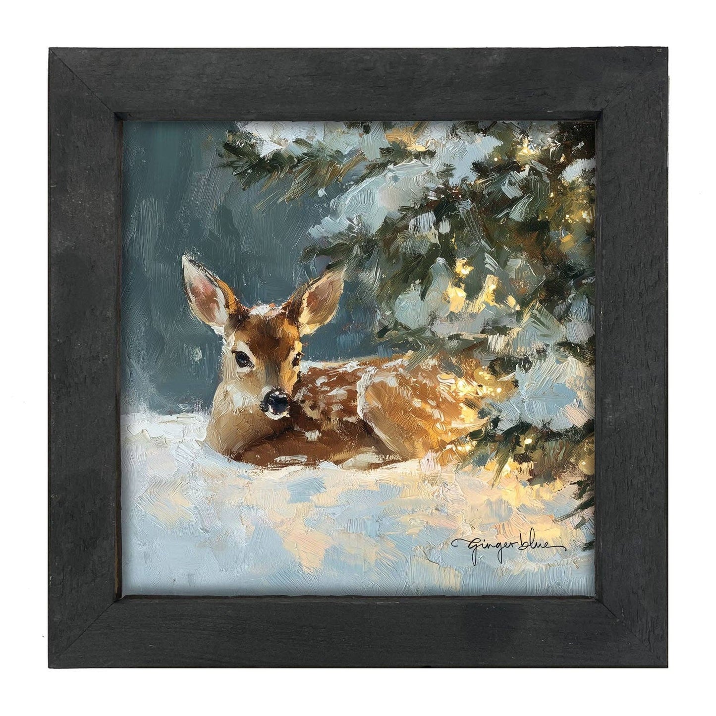 Deer resting near Pine Tree: Black / Small