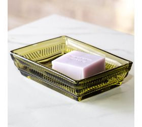 5.3" OLIVE GREEN GLASS SOAP DISH