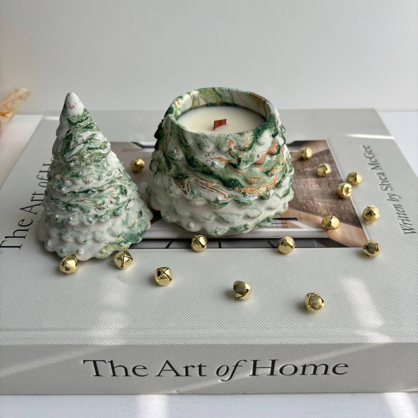 Christmas Tree Candle Pot: Green Fusion Marble / Fraser Fir