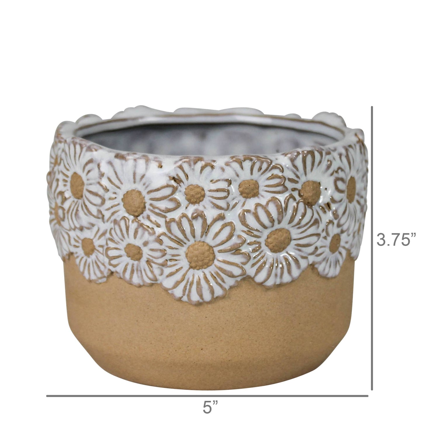 Daisy Rim Cachepot, Ceramic - 4”