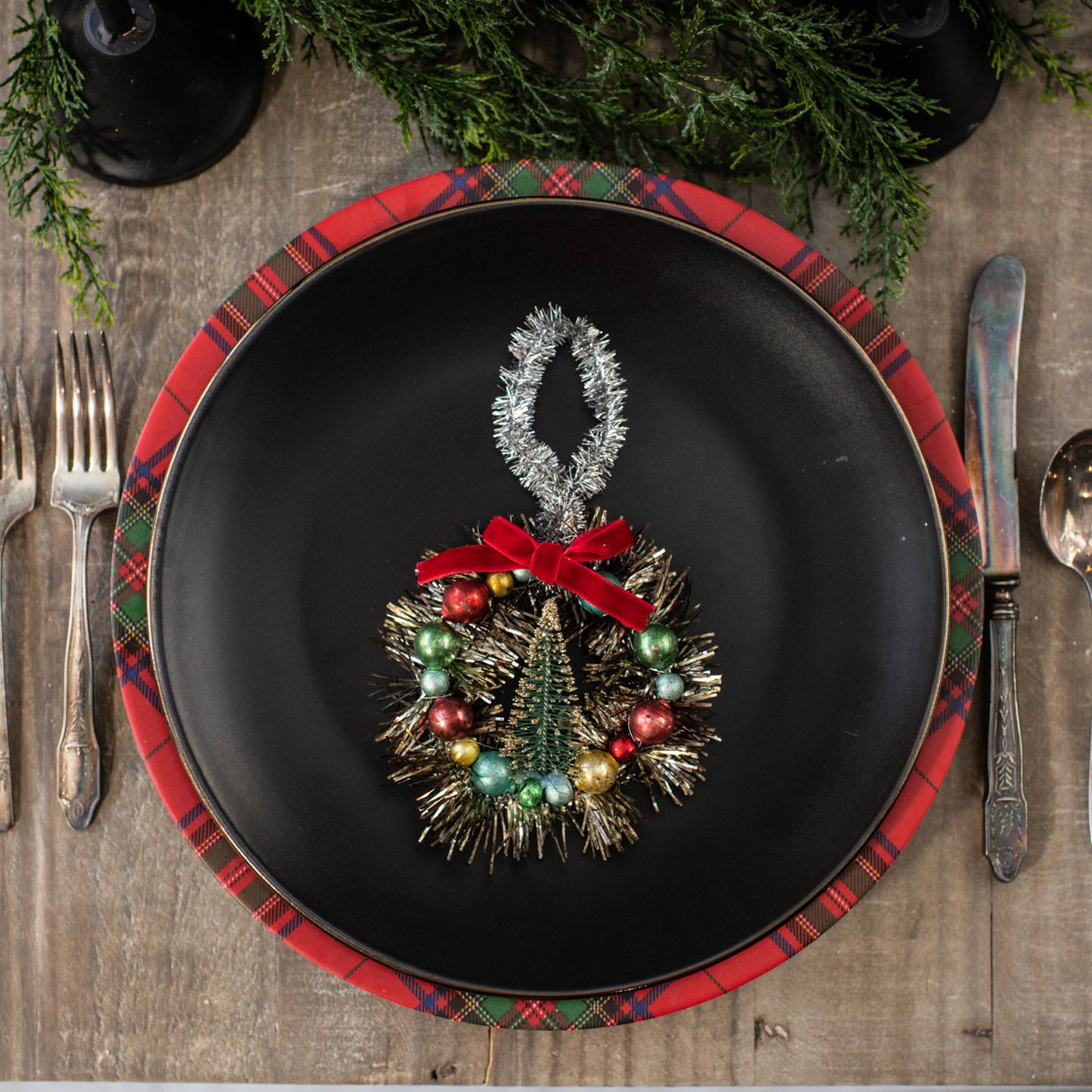 Beaded Tinsel Wreath with Bow