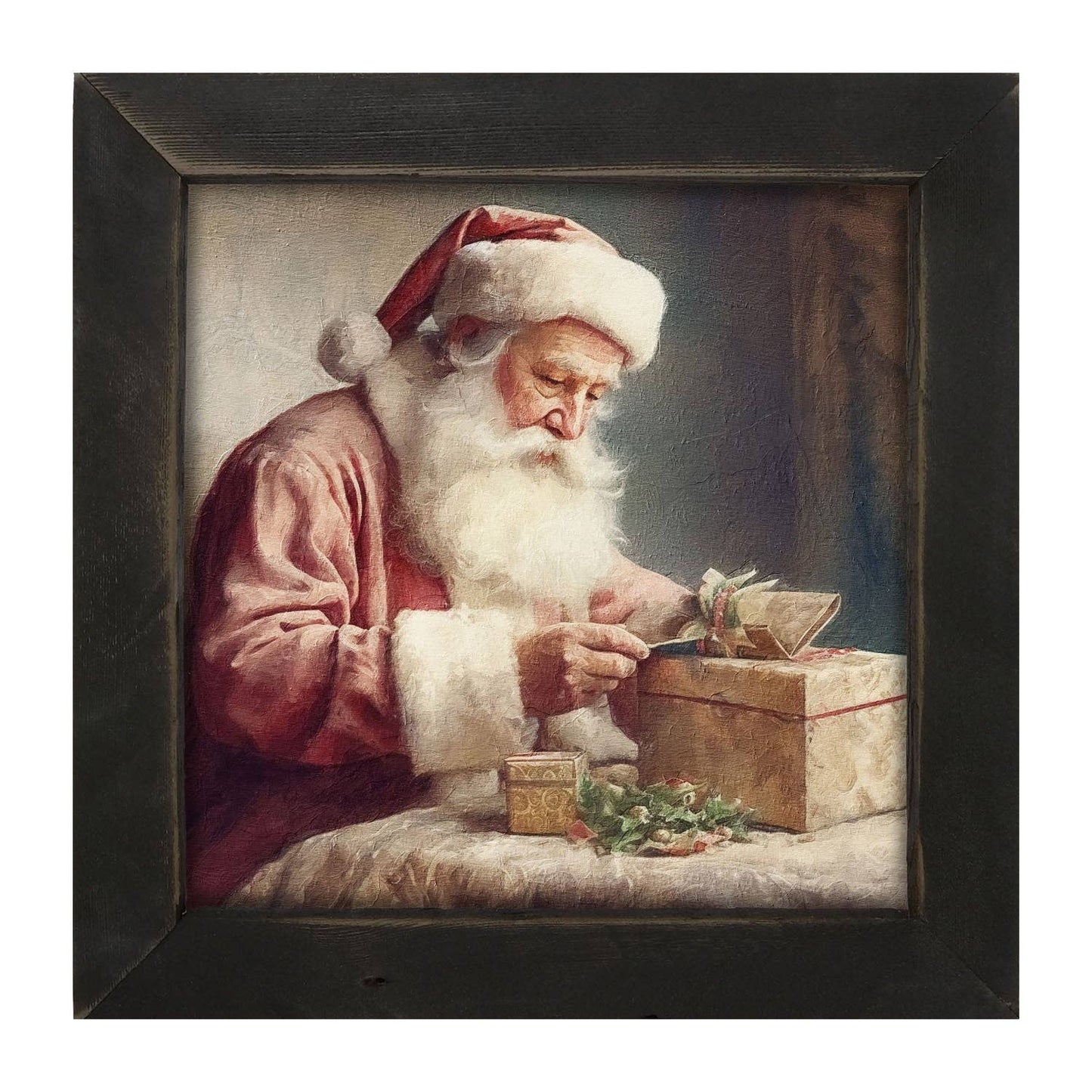 Old world Santa with gift: Black / Small