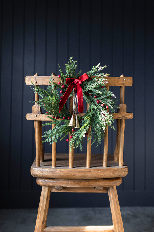 Red Plum Berry Norfolk Cypress Real Touch Wreath - 14"