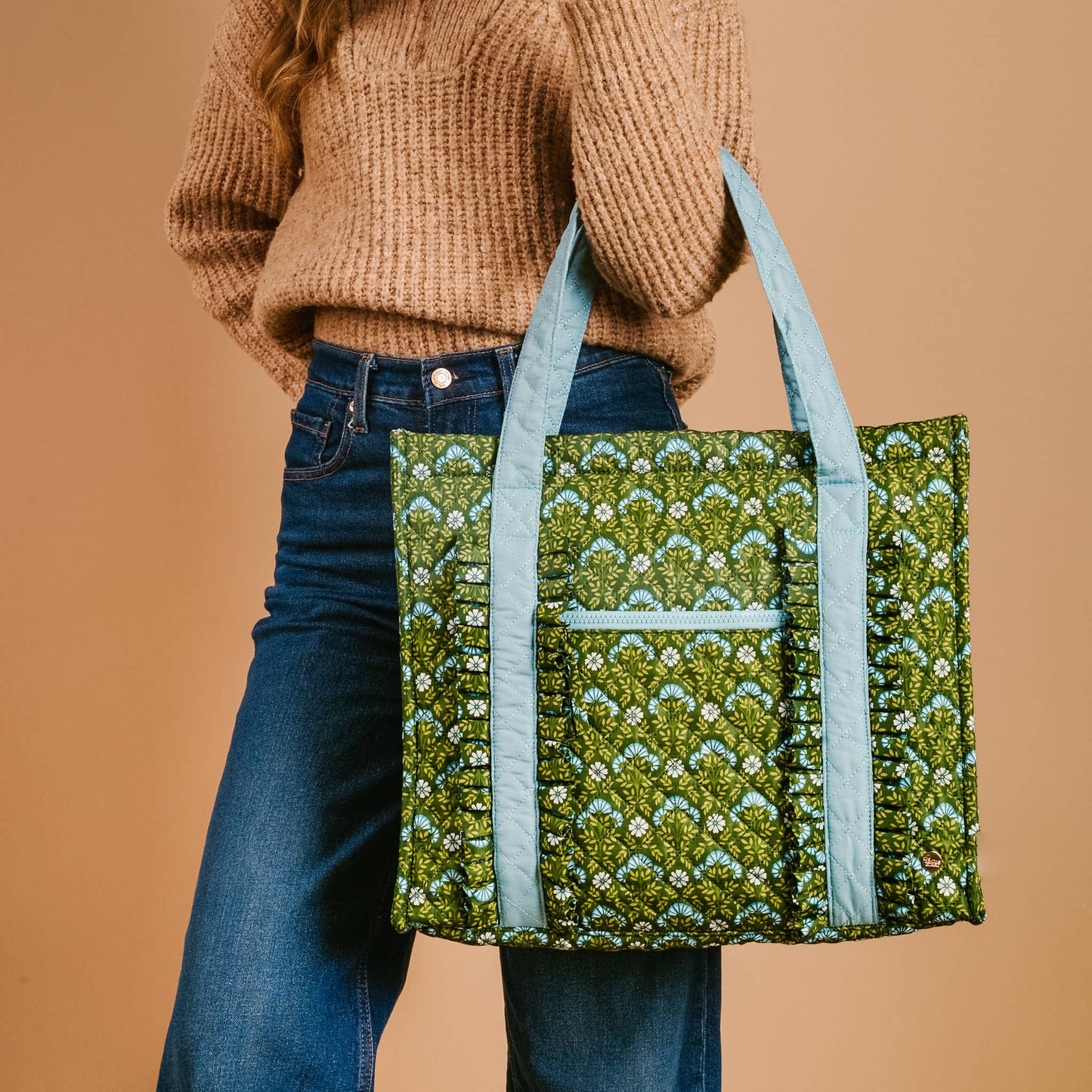 The Everyday Quilted Tote Bag-Everbloom Forest Green