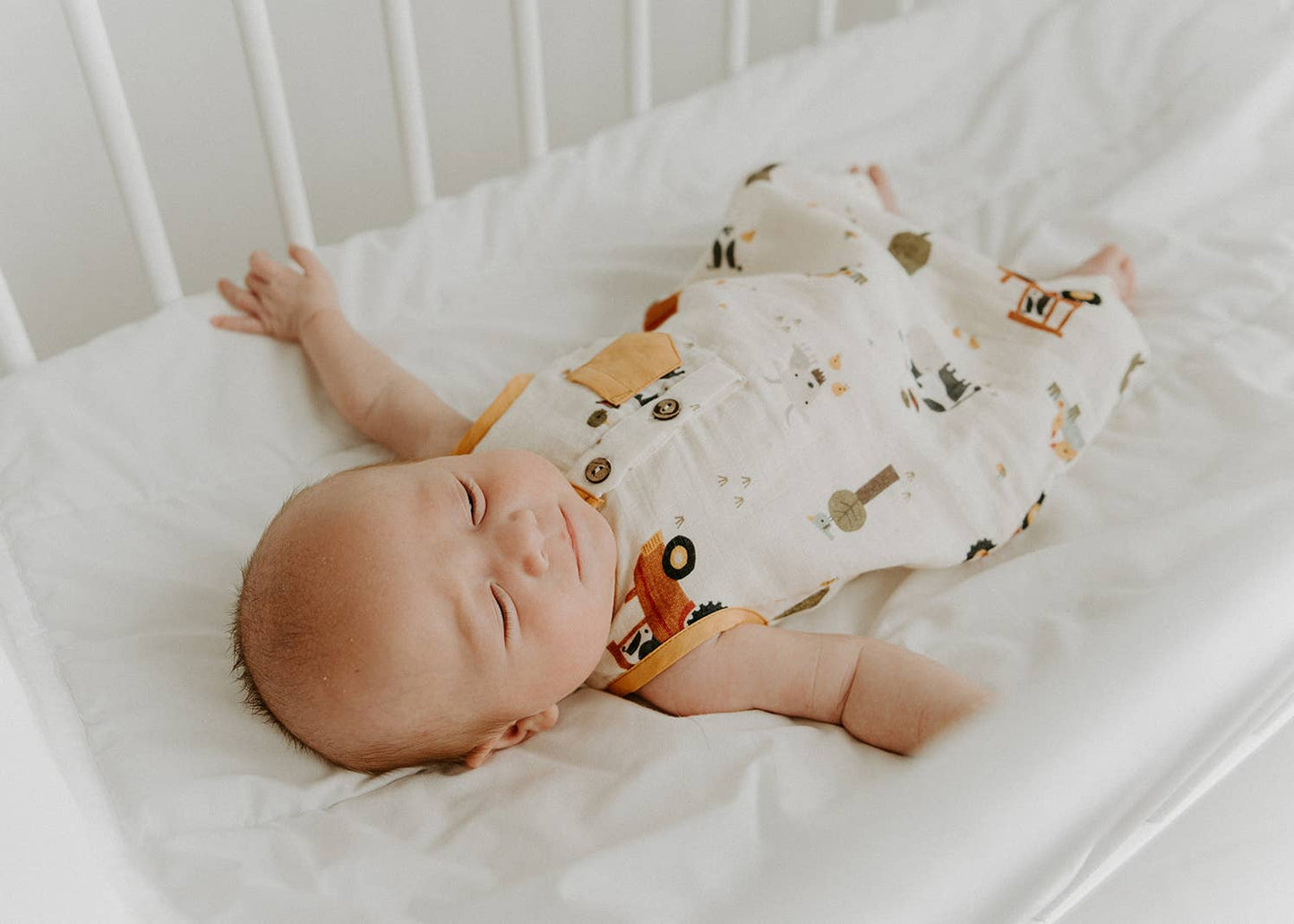 Farm Sleeveless Pocket Baby Short Romper (Organic Muslin): Natural / 12-18M