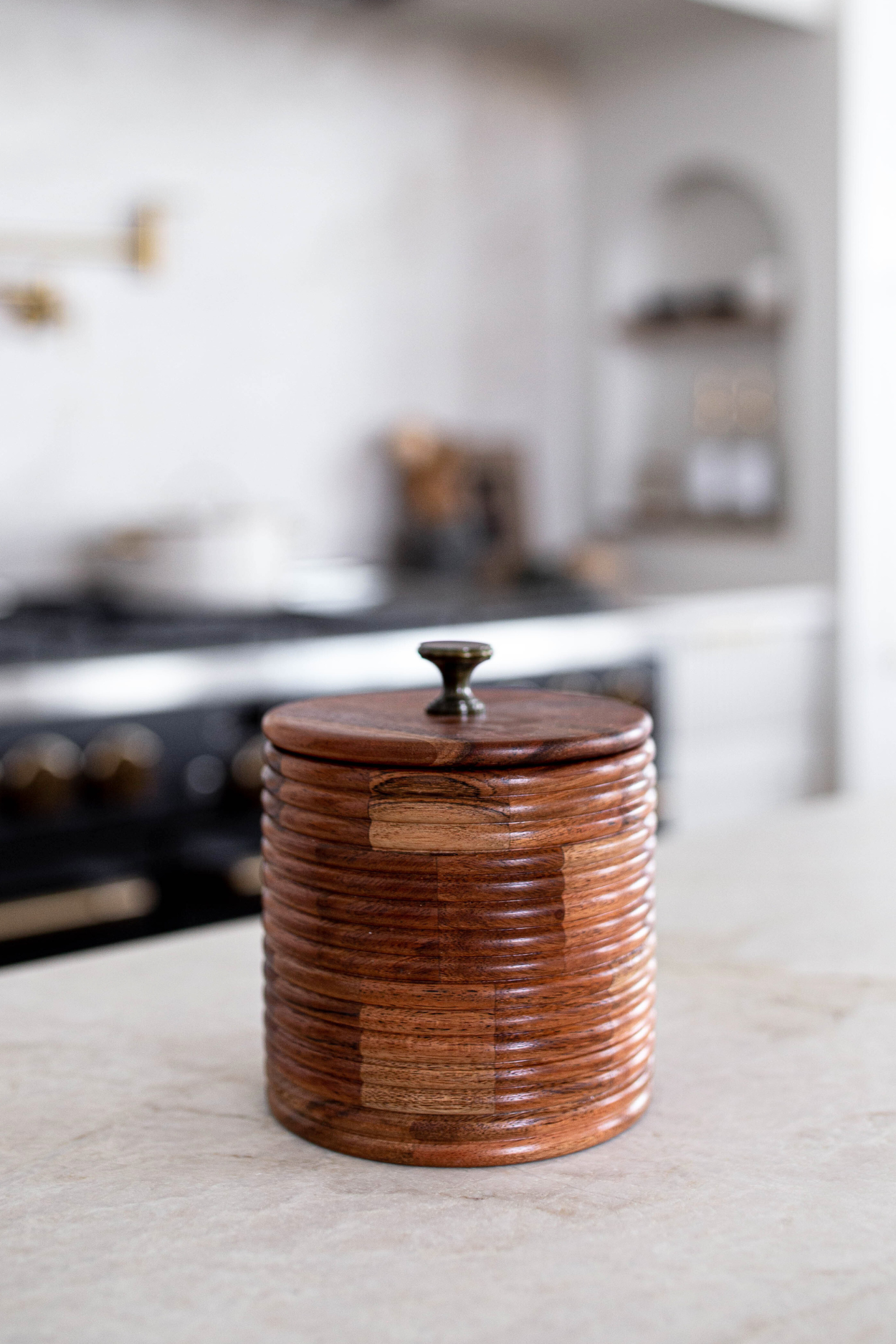 Acacia Wood Ribbed Jar