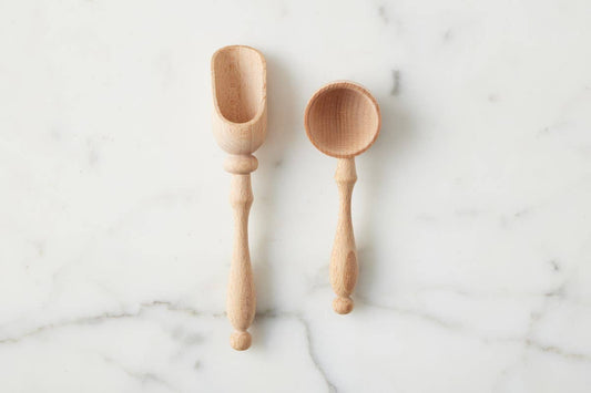 Parisian Salt & Sugar Spoon/Scoop Set of 2, Beechwood