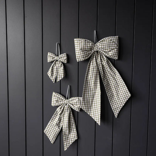 Bow Gingham Green Fabric  Medium