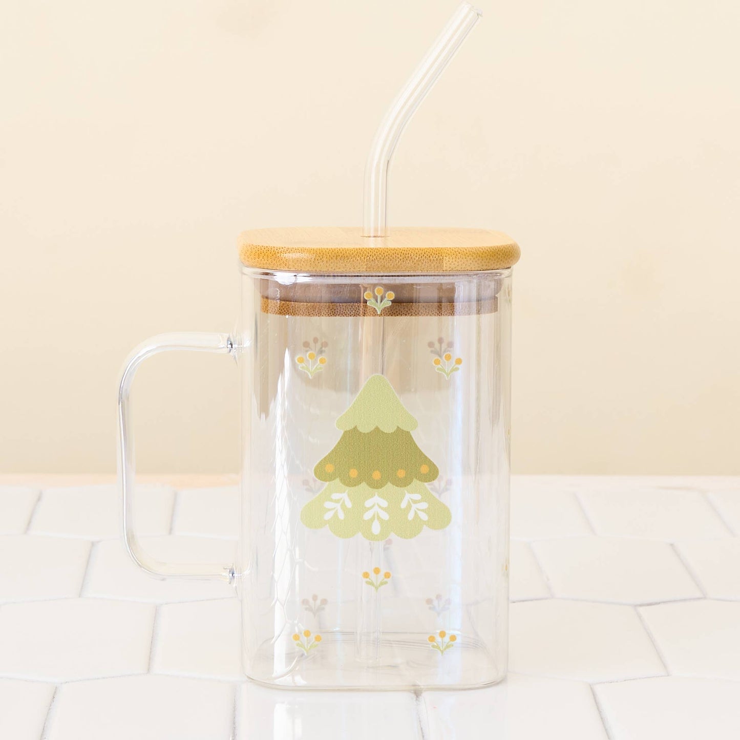 Square Glass Cup-Christmas Tree